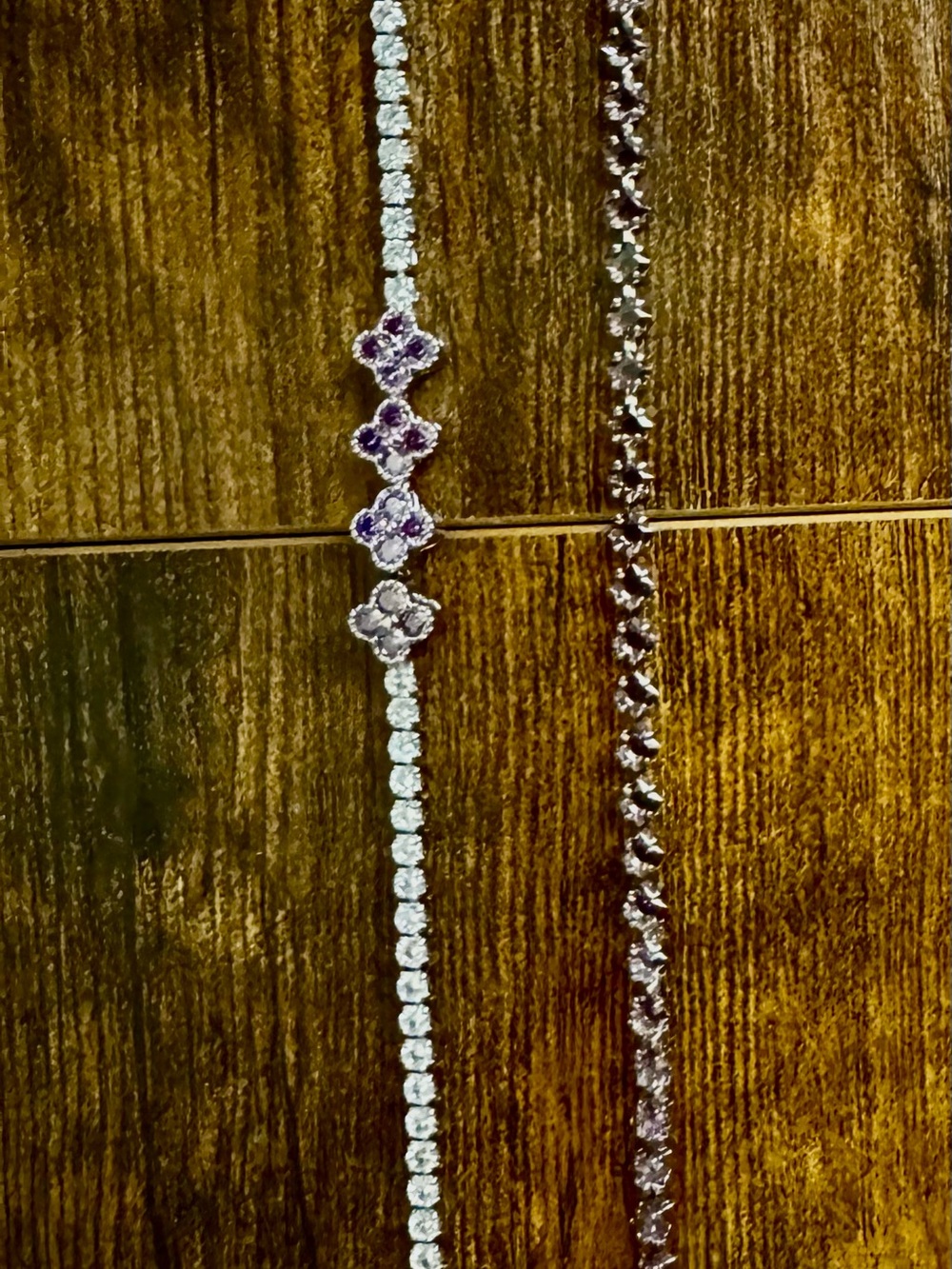Silver Tennis Bracelet with Purple Flower Accents